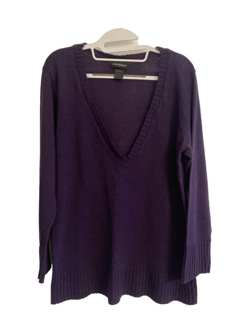 Lane Bryant Deep V-Neck Knit Sweater Purple Long Sleeve Women Plus Size 14 16